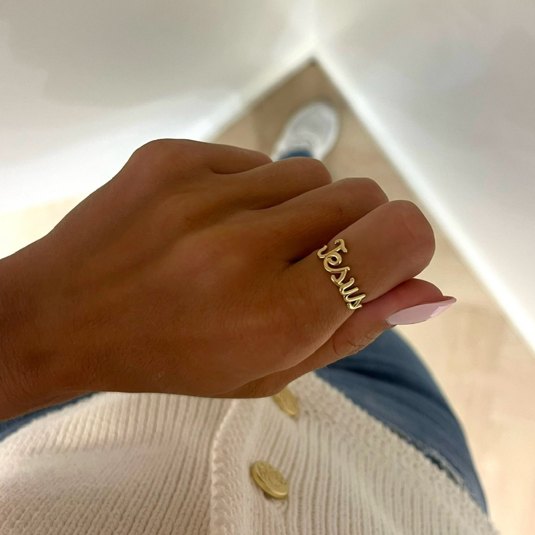 "Jesus" Gold Wire Script Ring