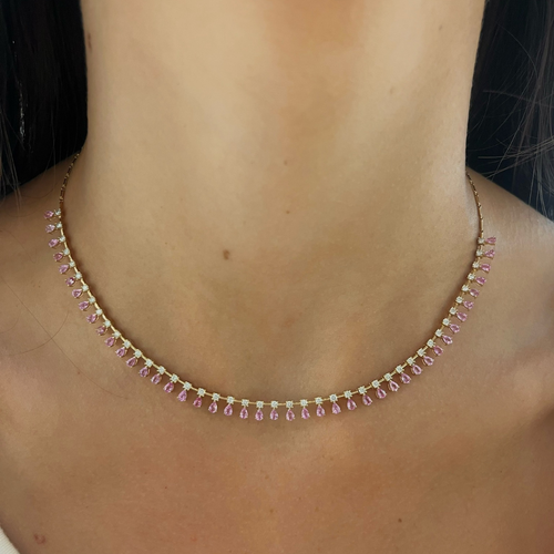 Preslie Pink Sapphire and Diamond Illusion Station Necklace