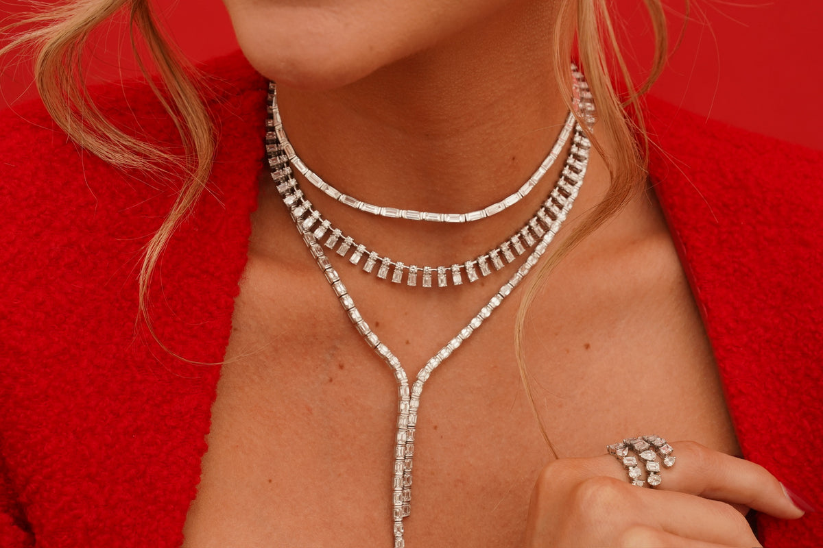 Channel Set Emerald Cut Diamond Double Lariat 24 ctw