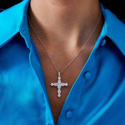Georgian Set Oval & Round Diamond Cross Charm