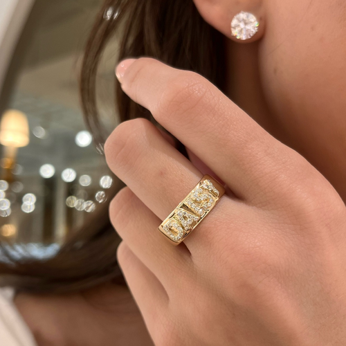 Custom 3D Diamond Solid Gold Cigar Band