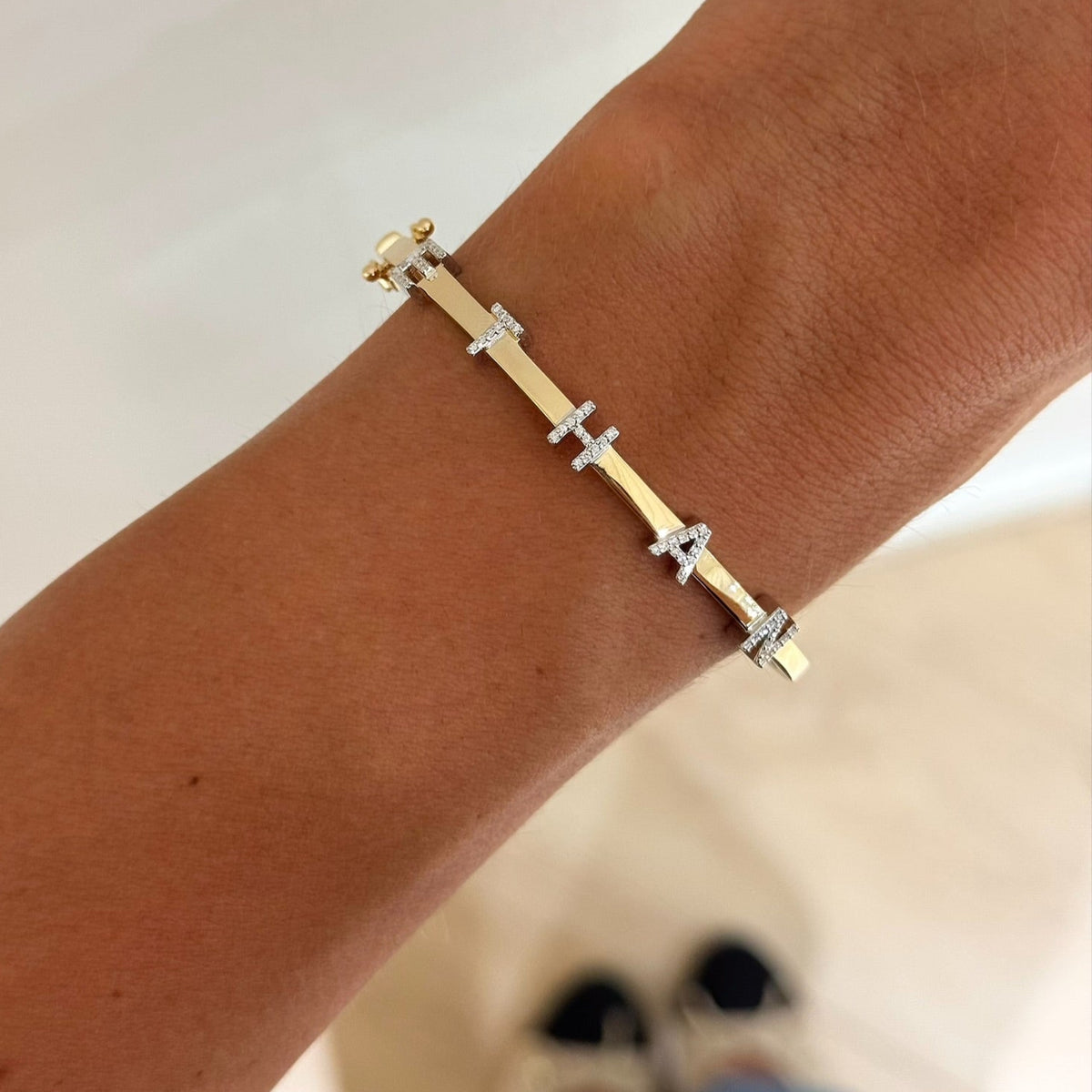 Custom Diamond Name Bangle Bracelet