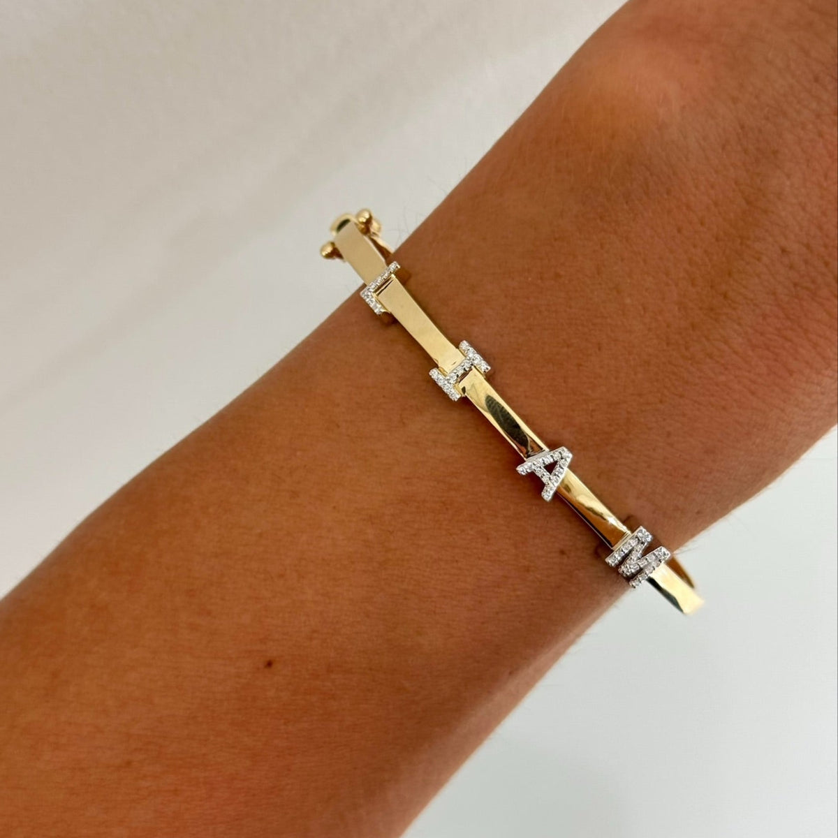 Custom Diamond Name Bangle Bracelet