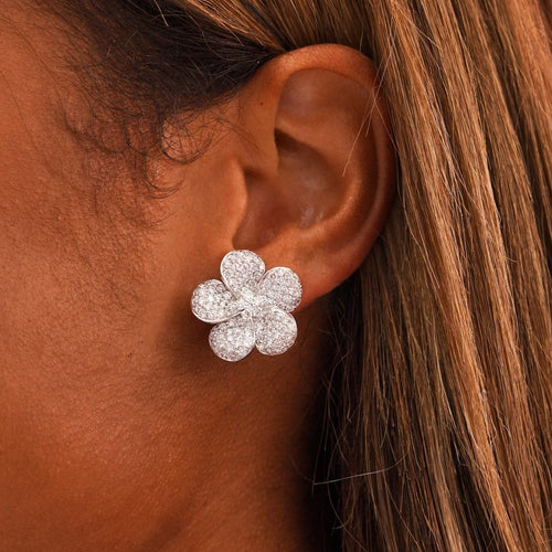 Magnolia Pave Diamond Flower Stud Earrings 3.78ctw