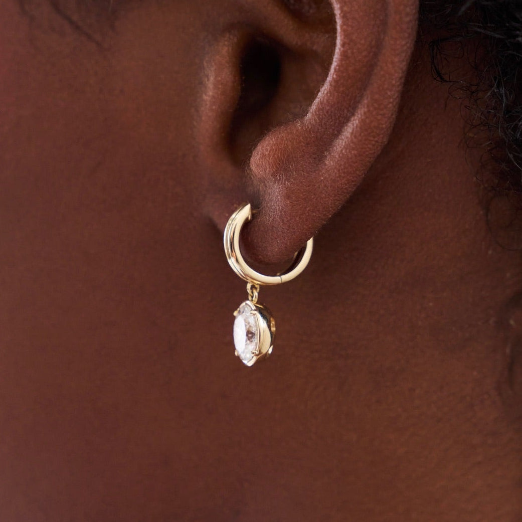 Row Oval Lab Diamond Dangle Huggie Earrings 2.06 ctw