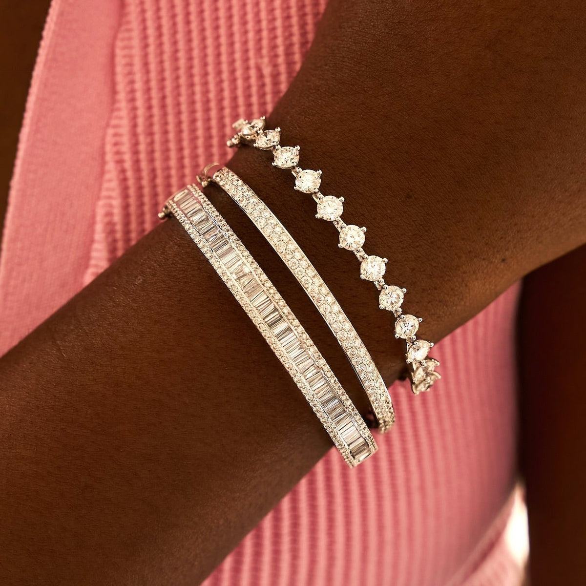 mamas Charlie Cloud®  bangle bracelet, Brooks Tapered Baguette Diamond Bangle 5.10 ctw,Rounded Two Row Diamond Bangle Bracelet 2.30 ctw