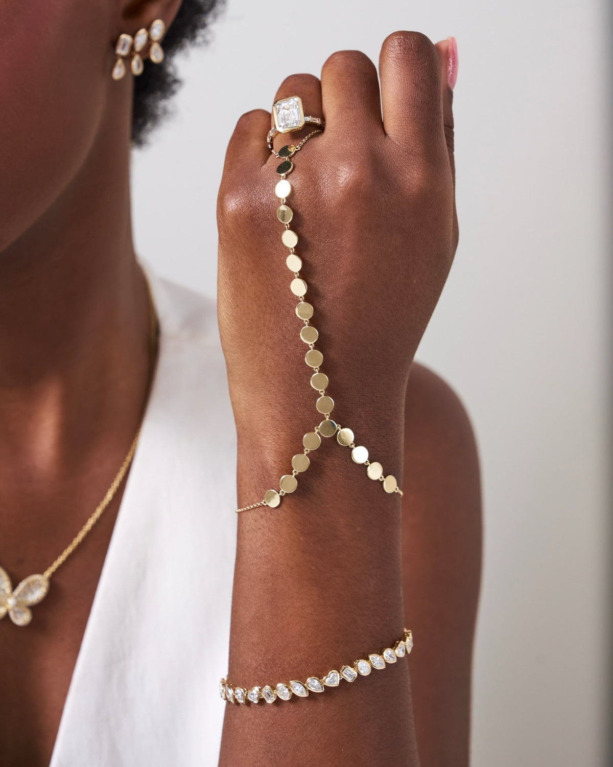 Round Gold Disk Hand Chain Bracelet
Bezel Set Pruitt Mixed Multi Shape Tennis Bracelet 7.23 ctw