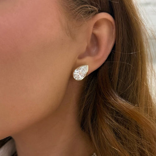 Lab Grown Bezel Set Pear Shaped Diamond Studs (10ctw)