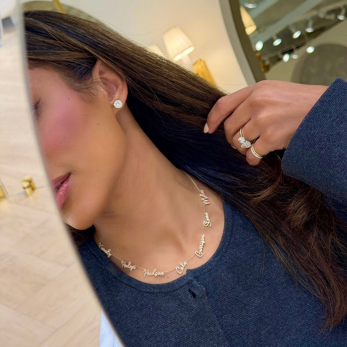 custom diamond multiple name necklace