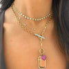 Rectangle Rolo Chain With Diamond Toggle & Removable Lariat, Custom Diamond Initial Necklace, "Heart to Heart" Adjustable Pave Diamond Tennis Necklace