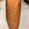 Rectangle Rolo Chain With Diamond Toggle & Removable Lariat, Heart Charm 