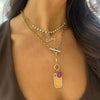 Rectangle Rolo Chain With Diamond Toggle & Removable Lariat, "Heart to Heart" Adjustable Pave Diamond Tennis Necklace, Custom name necklace 