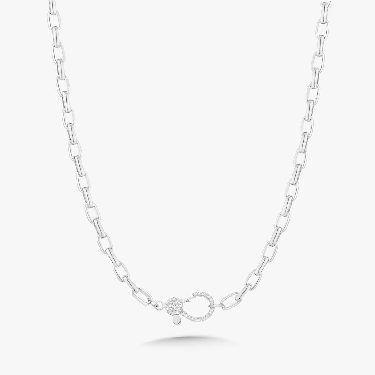 Rectangle Rolo Chain with Pave Diamond Lobster Clasp