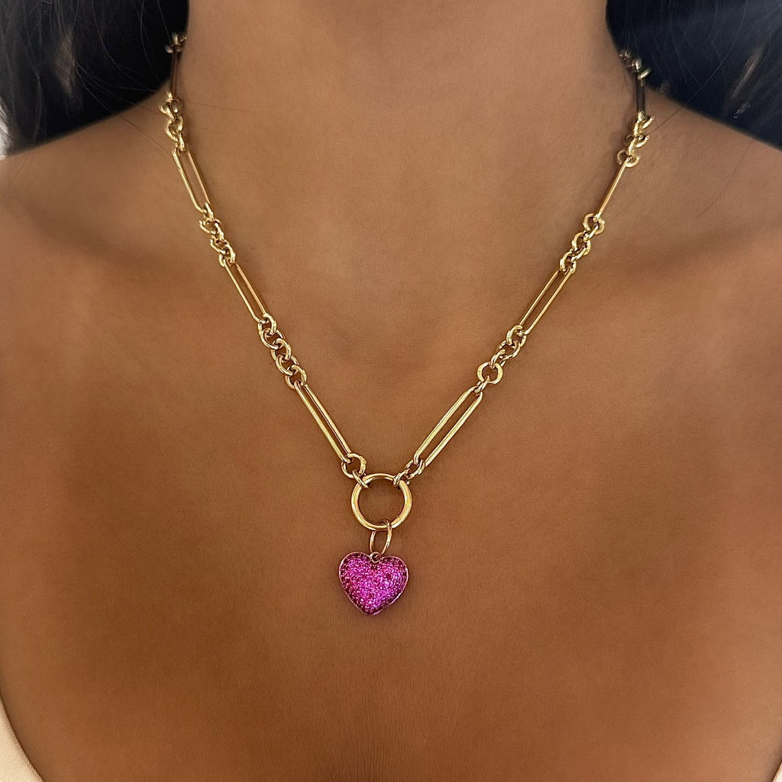 Reversible Pink Sapphire & Diamond Heart Charm