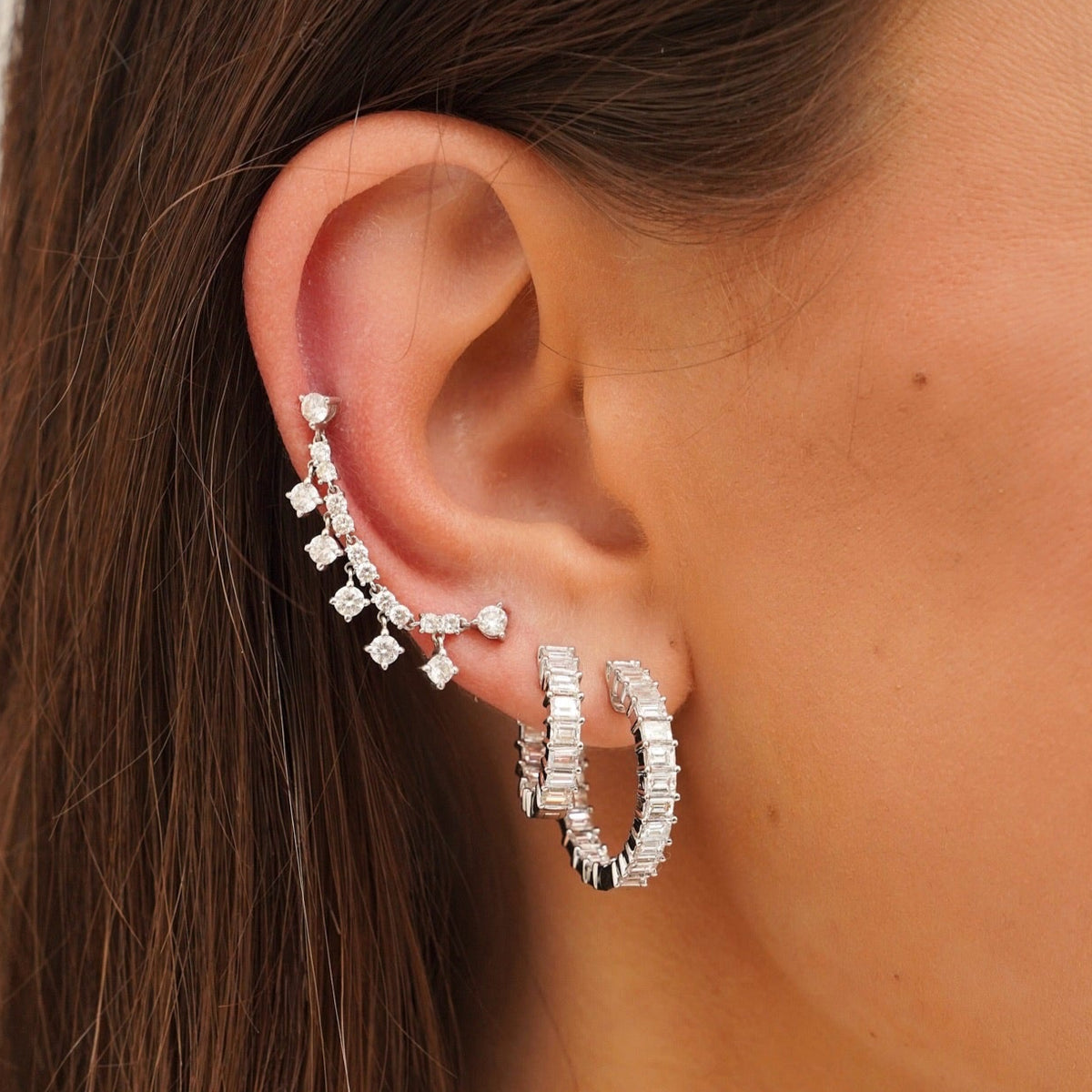 Rhode Round Drops Double Piercing Diamond Stud Earrings 1.76 ctw