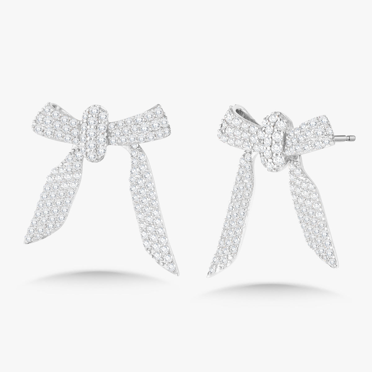 Ribbon Pave Diamond Moveable Bow Studs 1.55 ctw