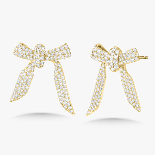 Ribbon Pave Diamond Moveable Bow Studs 1.55 ctw