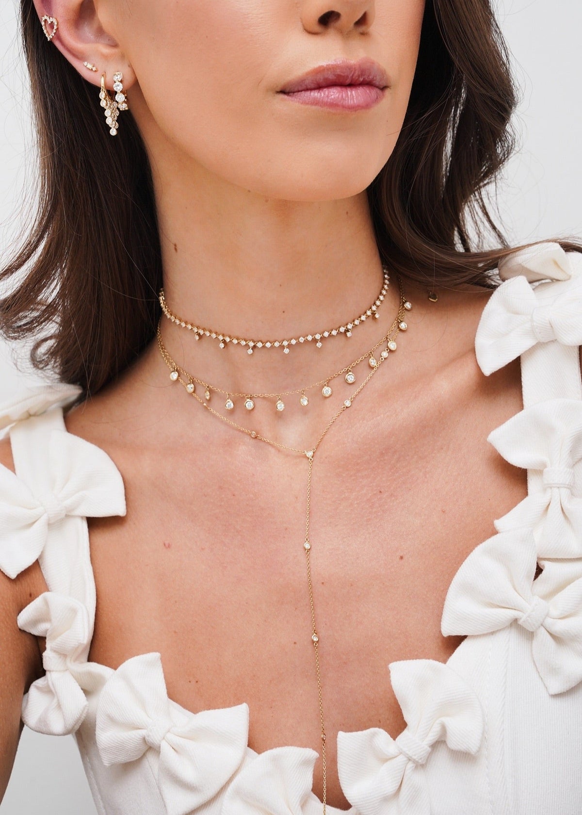 Rosalia Diamonds By The Yard Lariat Necklace, Tinx Dangle Diamond Adjustable Choker/Collar Necklace 2.66 ctw,Romy Dangle Drop Hoops 1.36 ctw,Mini Charlie Cloud® Diamond Heart Stud Earrings