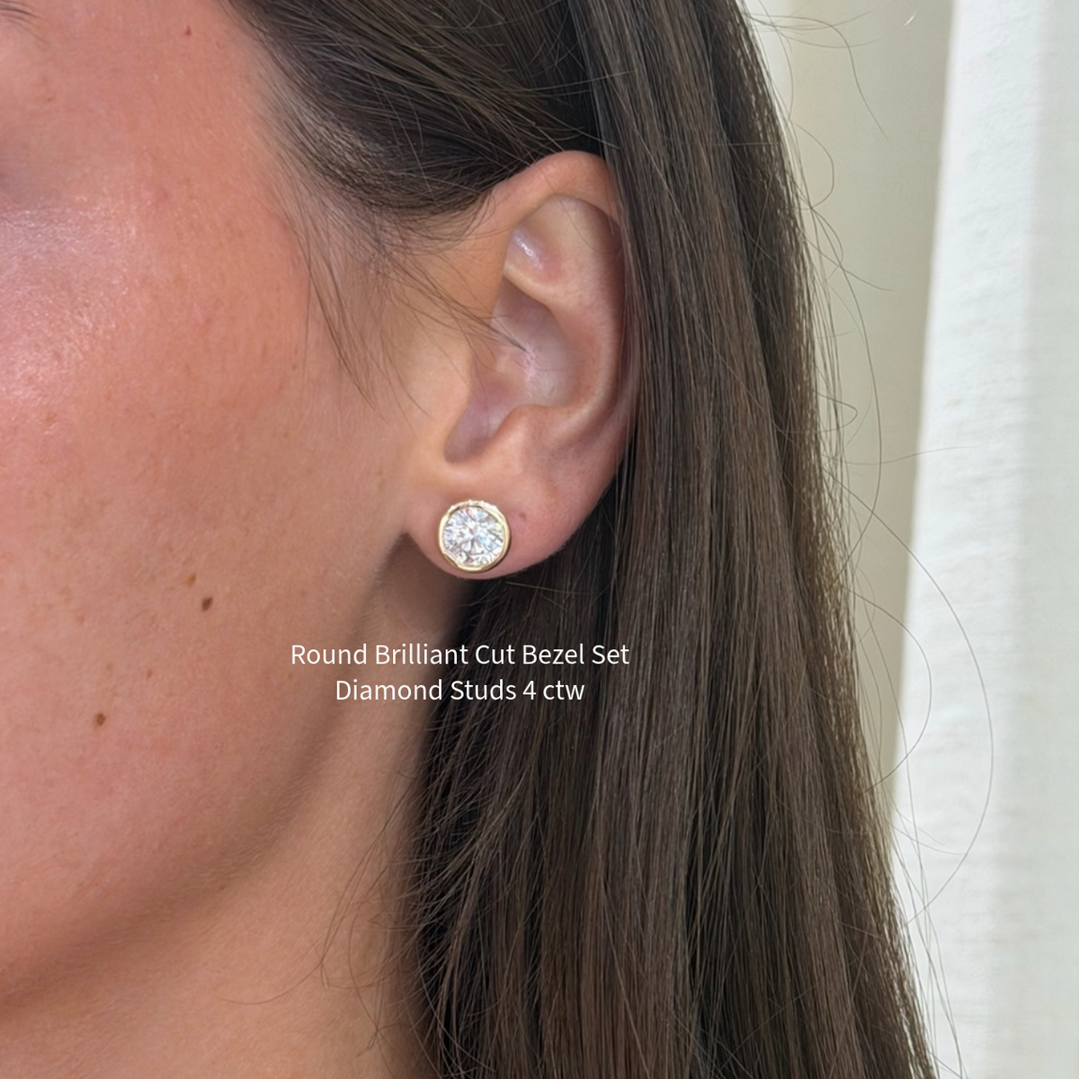 Round Brilliant Cut Bezel Set Diamond Studs