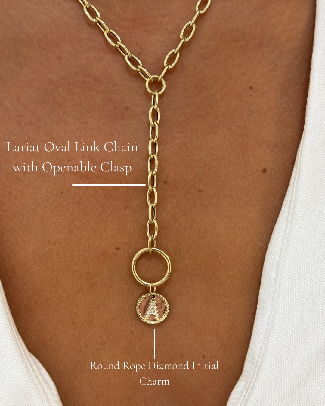 Lariat Oval Link Chain with Openable Clasp, round rope charm
