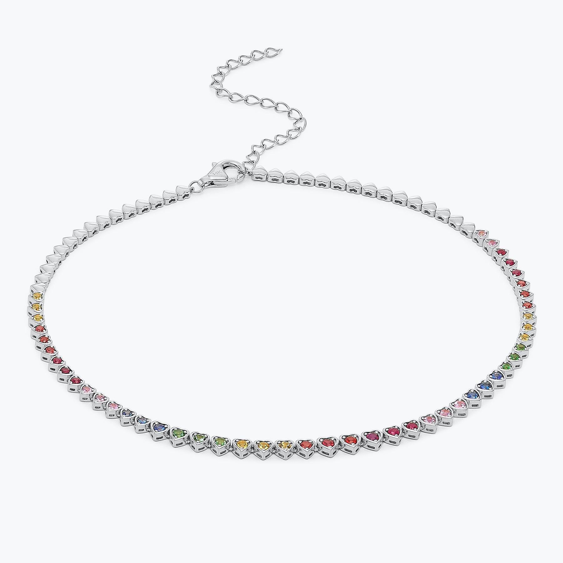Ryleigh Rainbow Graduated Heart Bezel Adjustable Tennis Necklace