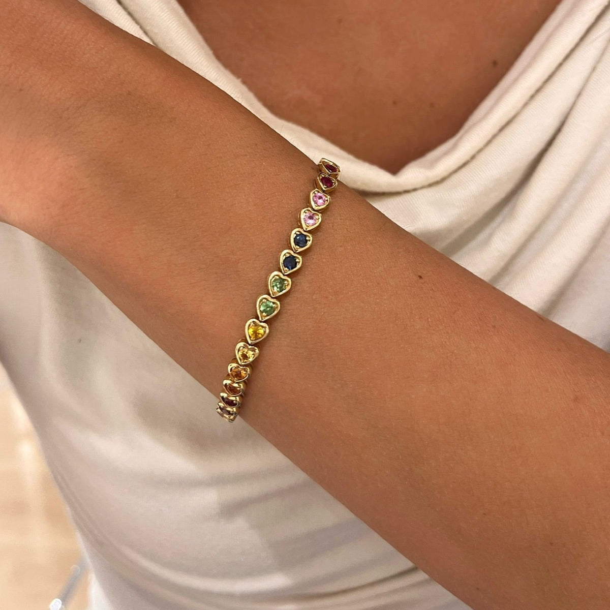 Ryleigh rainbow heart tennis bracelet