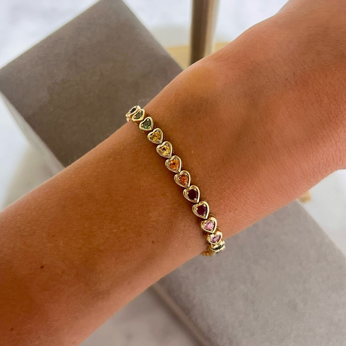 Ryleigh rainbow heart tennis bracelet