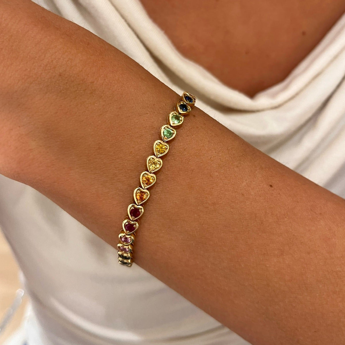 Ryleigh rainbow heart tennis bracelet