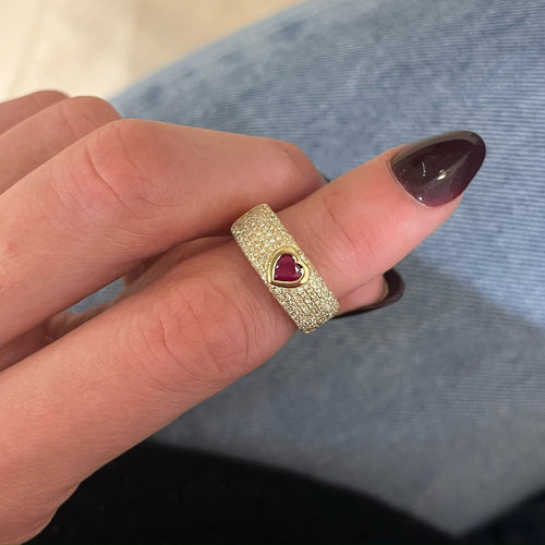 Sailor Ruby Heart & Pave Diamond Cigar Band