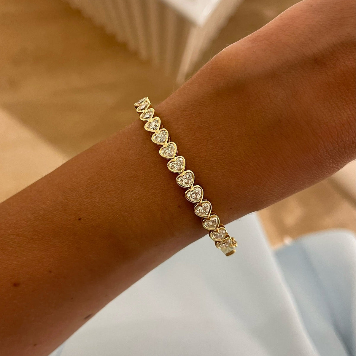 Sideways Heart Shaped Diamond Bezel Bangle Bracelet 