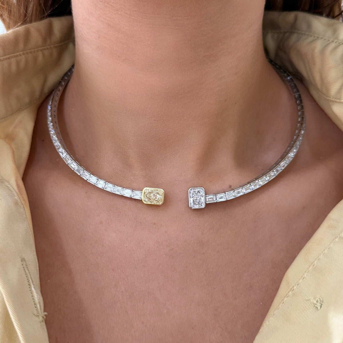 Talia Fancy Yellow Radiant Necklace Cuff 20.37 ctw