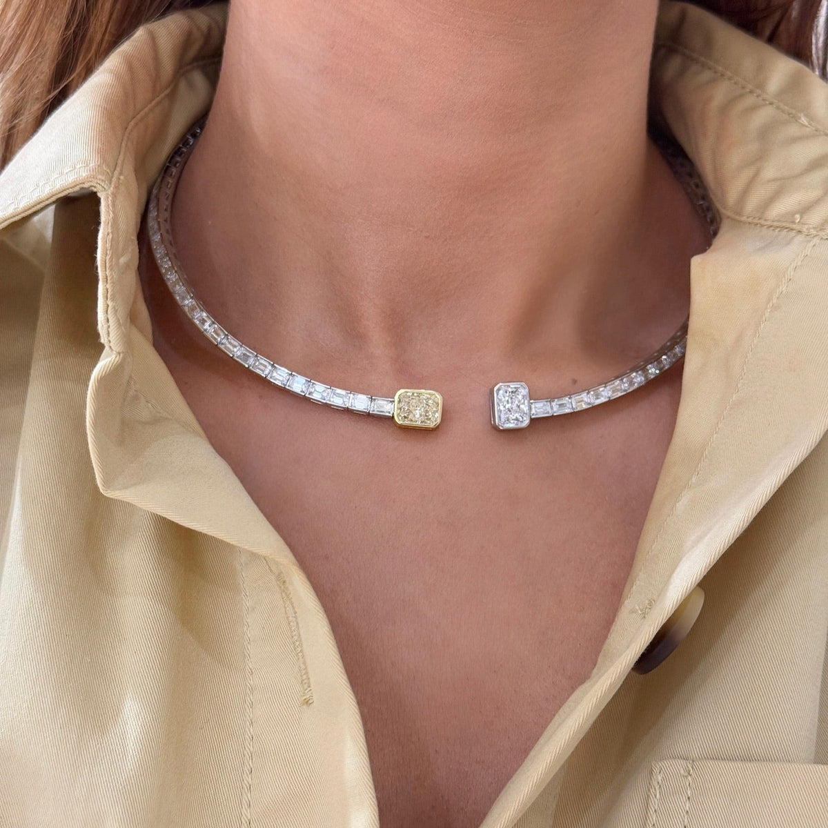 Talia Fancy Yellow Radiant Necklace Cuff 20.37 ctw