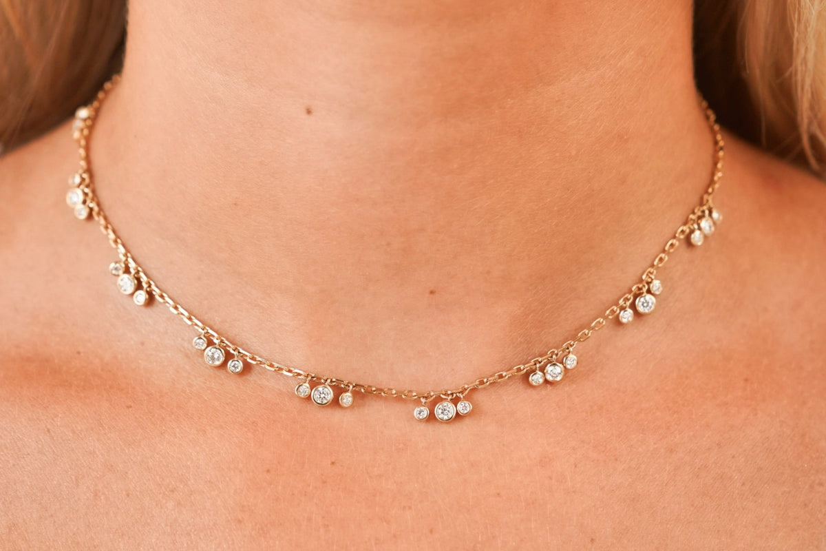 Tashi Cluster Bezeled Diamond Dangle Necklace