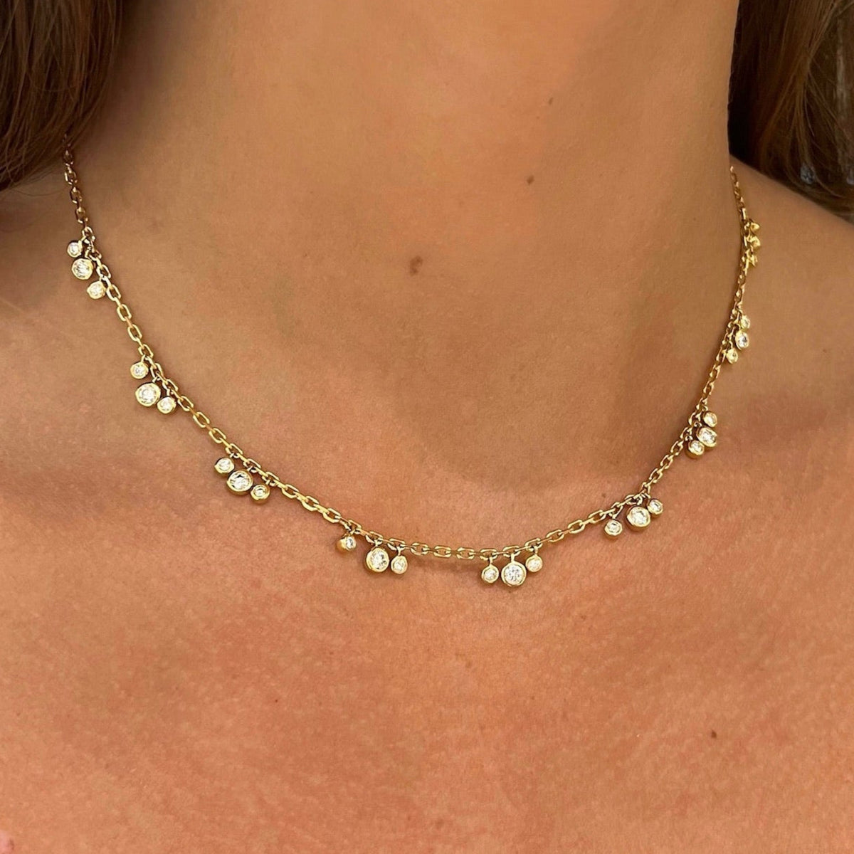 Tashi Cluster Bezeled Diamond Dangle Necklace 1.38 ctw