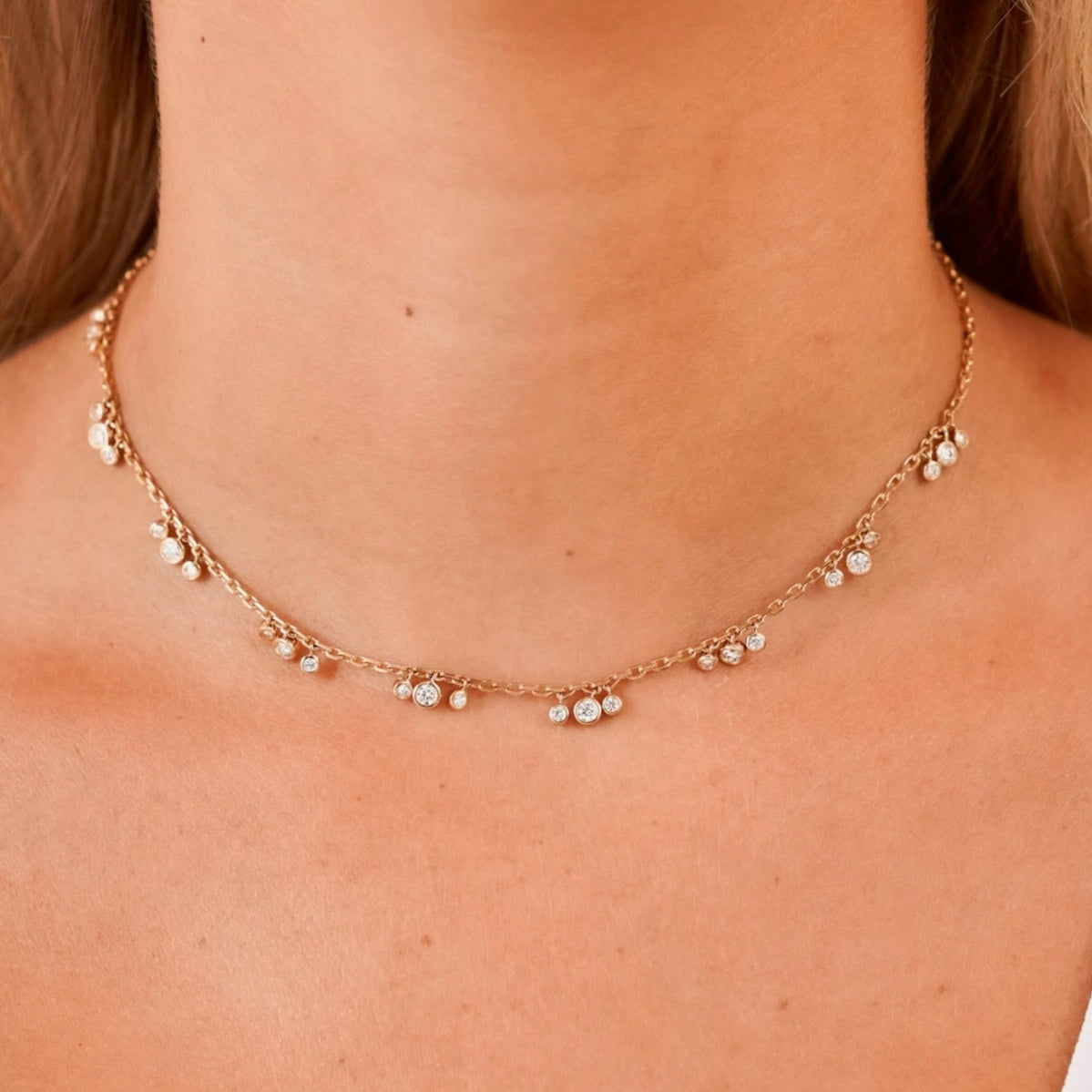 Tashi Cluster Bezeled Diamond Dangle Necklace