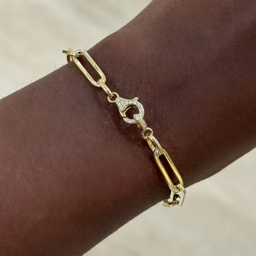 Teagan Paperclip Chain Bracelet with Pave Diamond Lobster Clasp