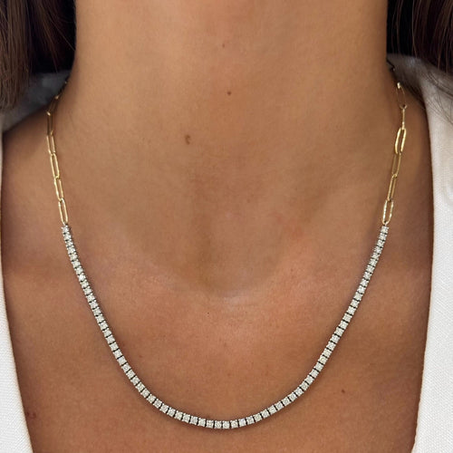 The Southern Diamond Tennis & Paperclip Link Necklace 3 ctw
