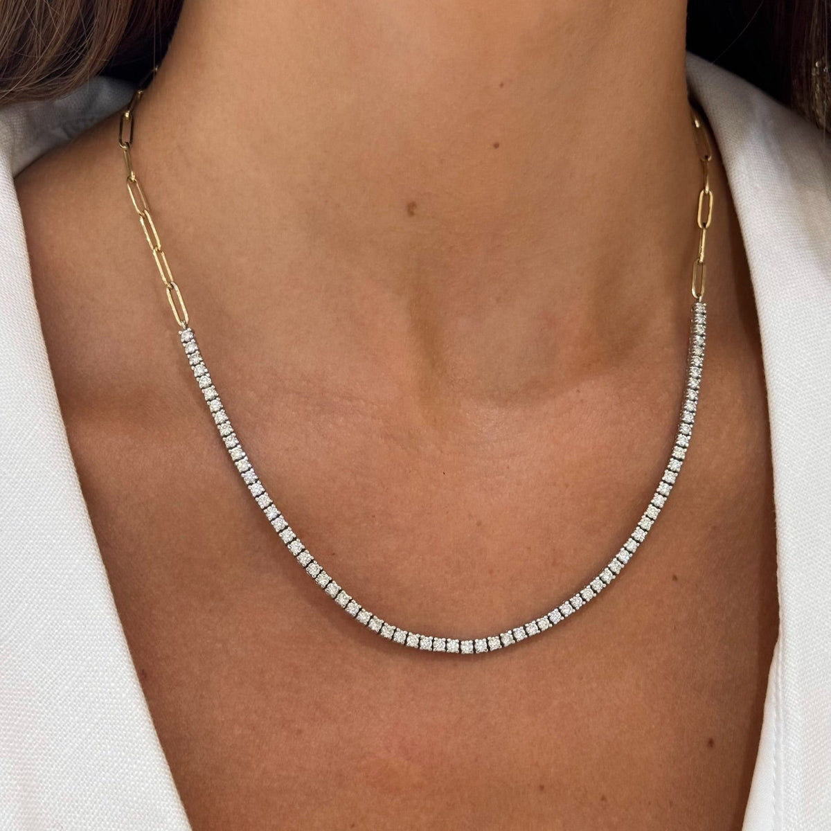 The Southern Diamond Tennis & Paperclip Link Necklace 3 ctw