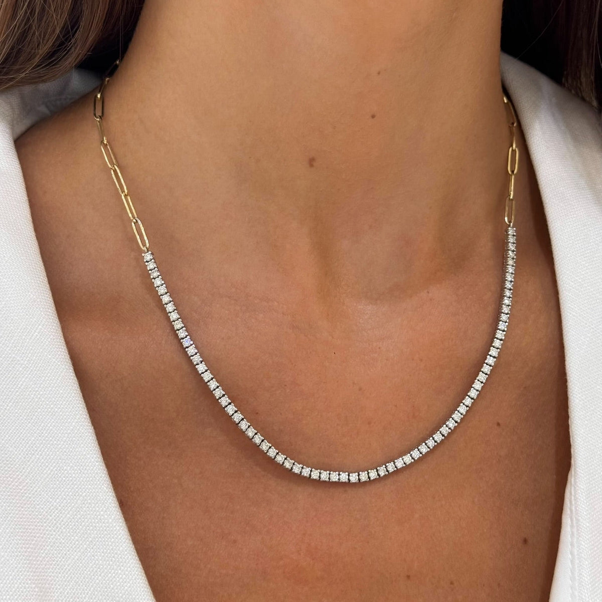 The Southern Diamond Tennis & Paperclip Link Necklace 3 ctw