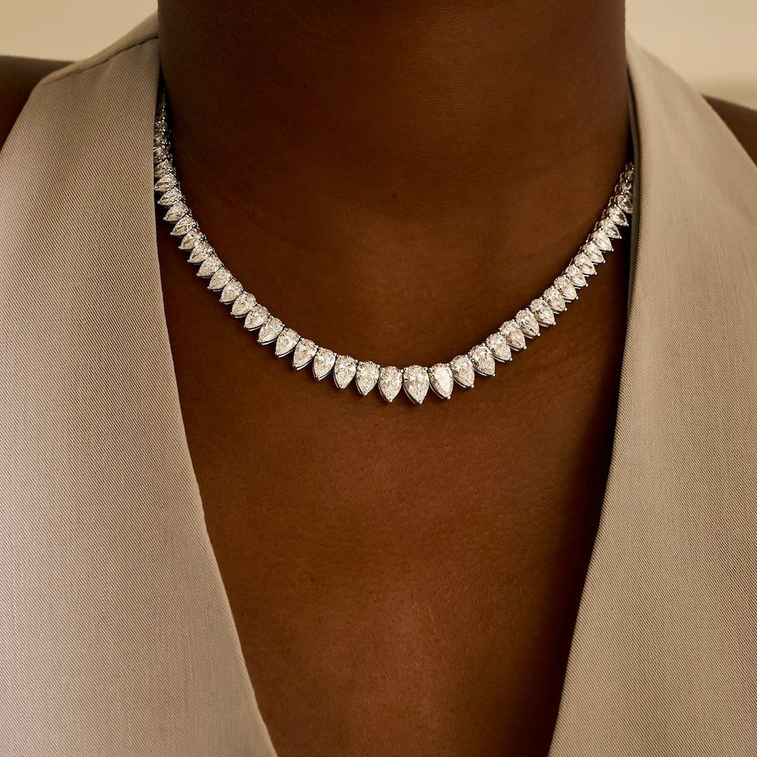 The Greer Graduated Pear Edge Tennis Necklace 31.83 ctw