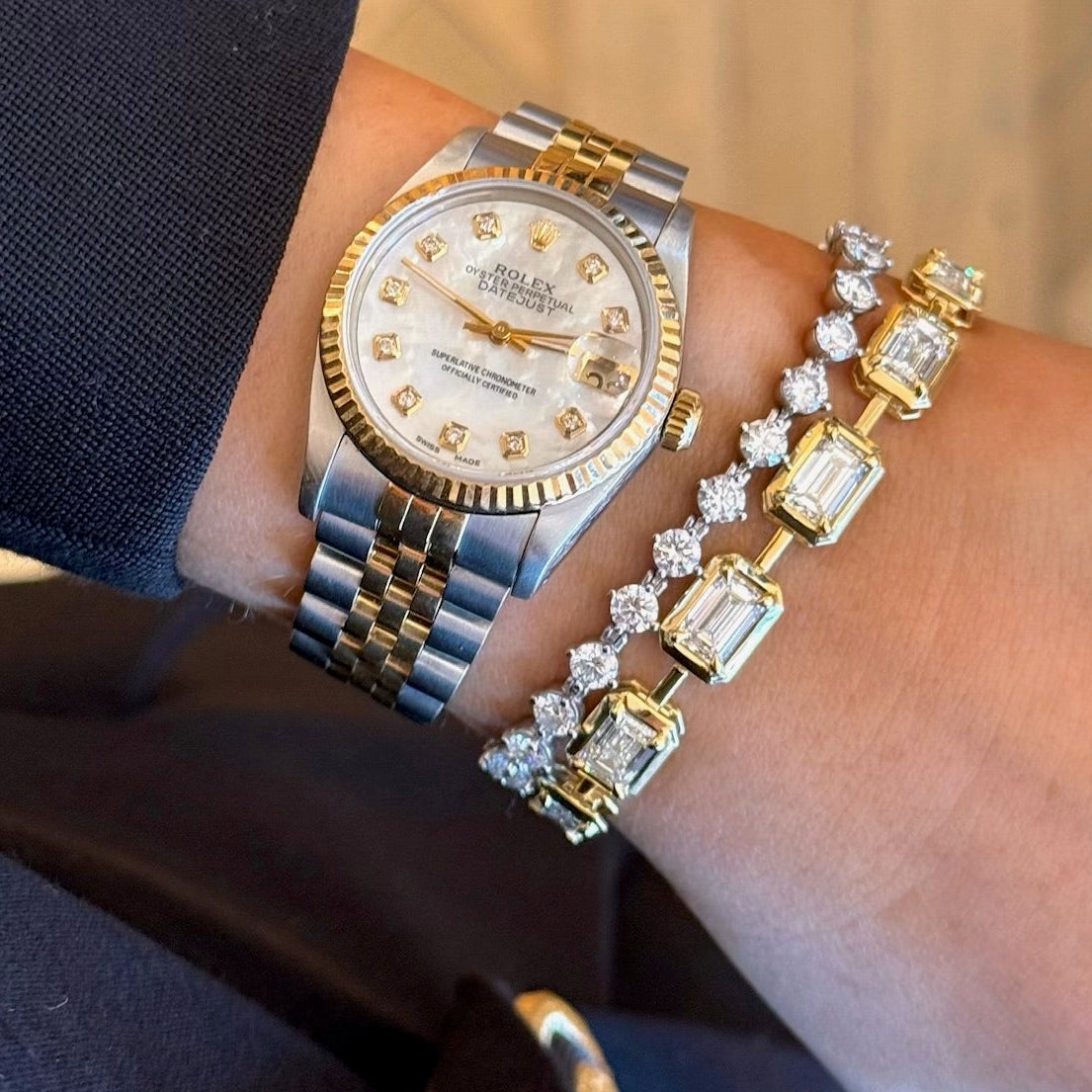 Clara Mae Bezel Set Emerald Cut Diamond Bracelet 13.37 ctw, The Midi Charlie Cloud® Tennis Bracelet 4.30 ctw