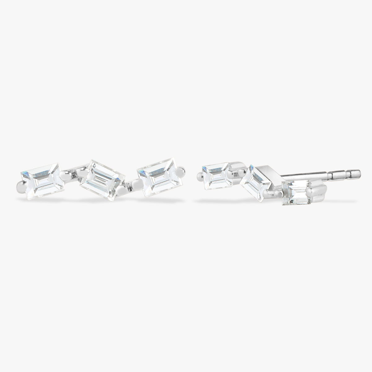Brixton Three Baguette Diamond Bent Bar Stud Earrings