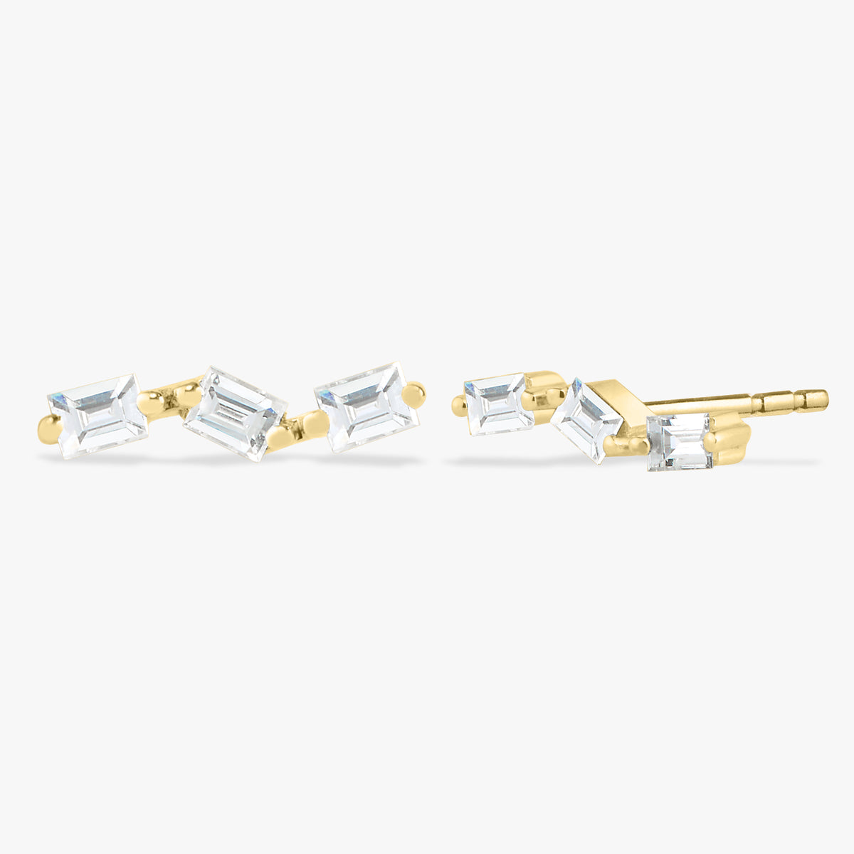 Brixton Three Baguette Diamond Bent Bar Stud Earrings
