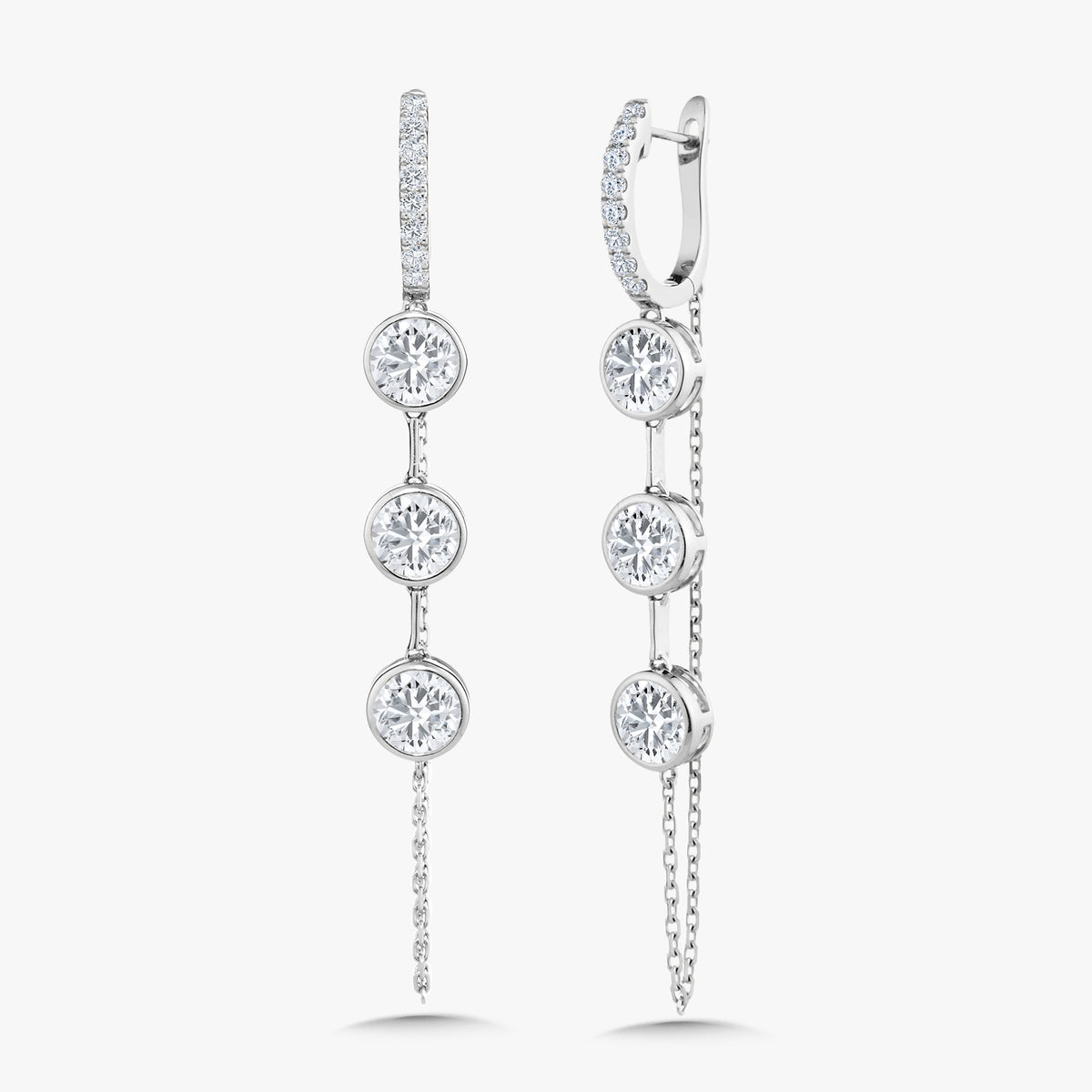 Lyle Three Stone Bezel Chain Huggie Earrings 3.95 ctw