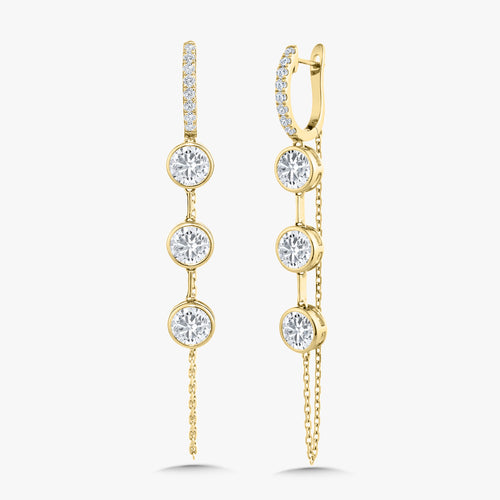 Lyle Three Stone Bezel Chain Huggie Earrings 3.95 ctw