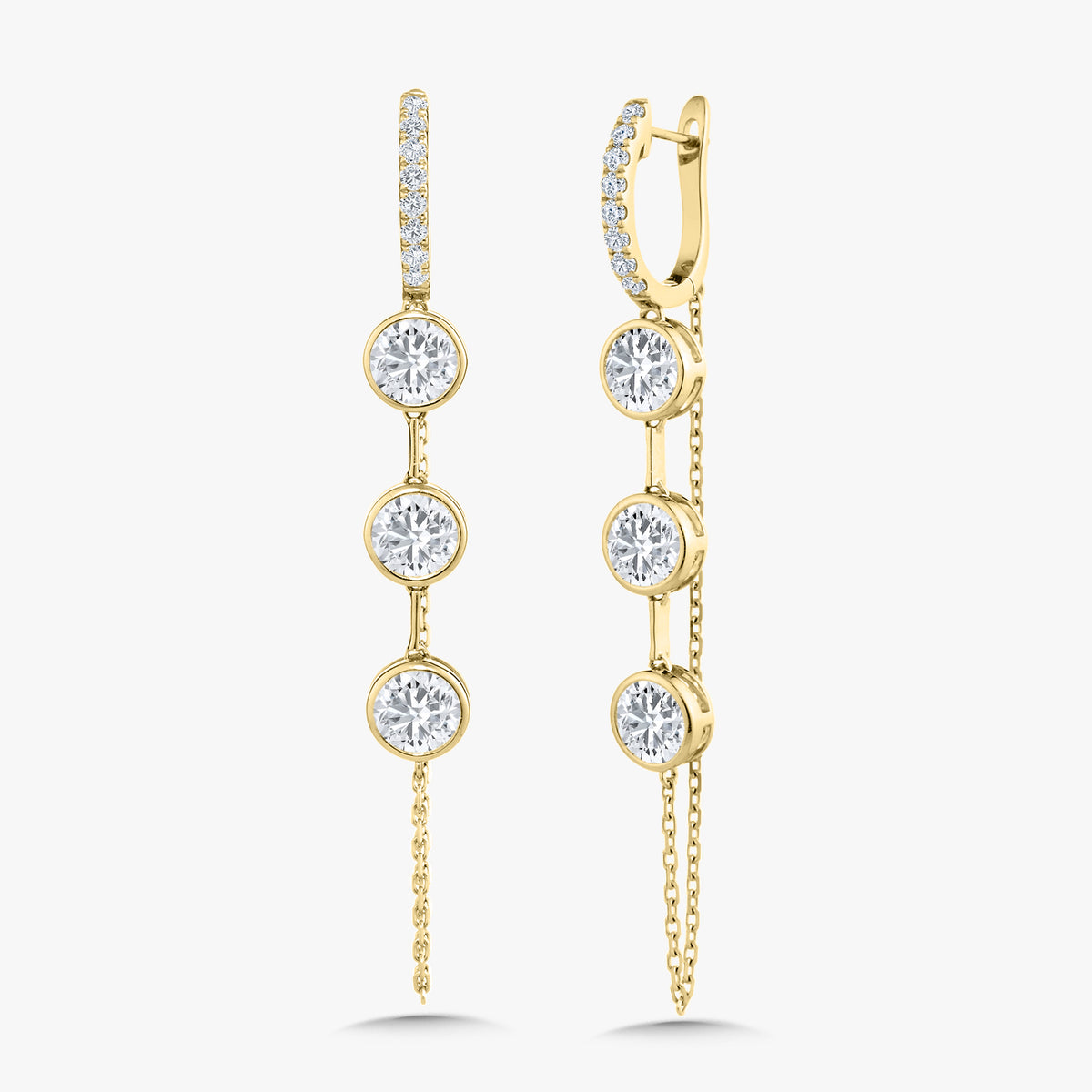 Lyle Three Stone Bezel Chain Huggie Earrings 3.95 ctw