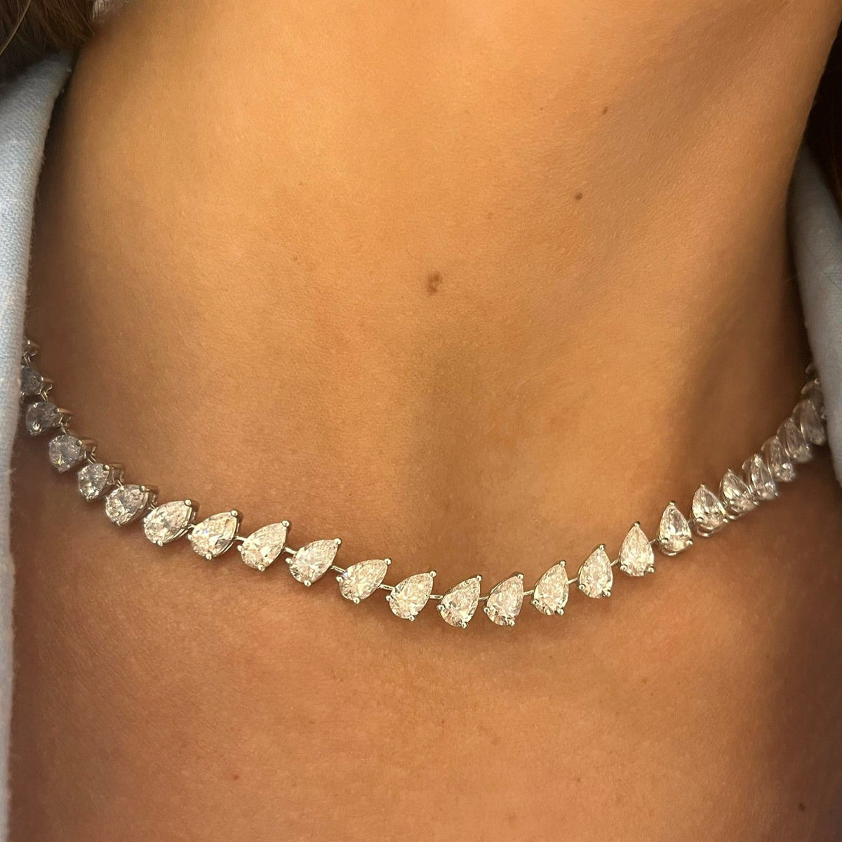 Tilted Pear Diamond Tennis Necklace 28 ctw