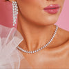 Tilted Pear Diamond Tennis Necklace 28 ctw, Pear Diamond Dangle Stud Earrings 22.92 ctw