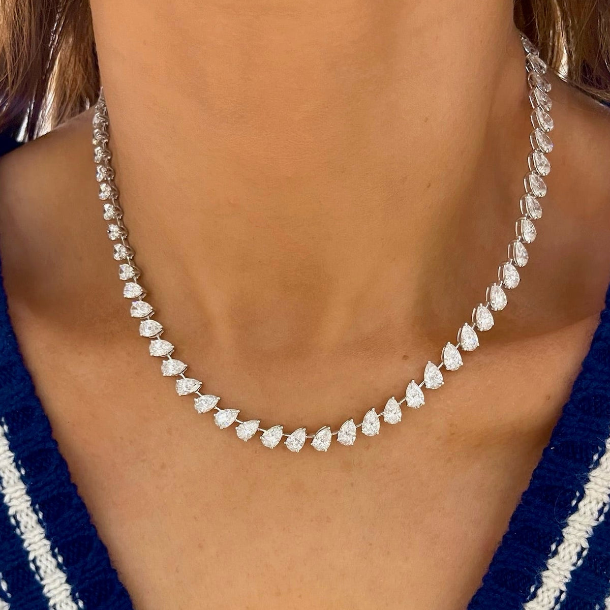 Tilted Pear Diamond Tennis Necklace 28 ctw