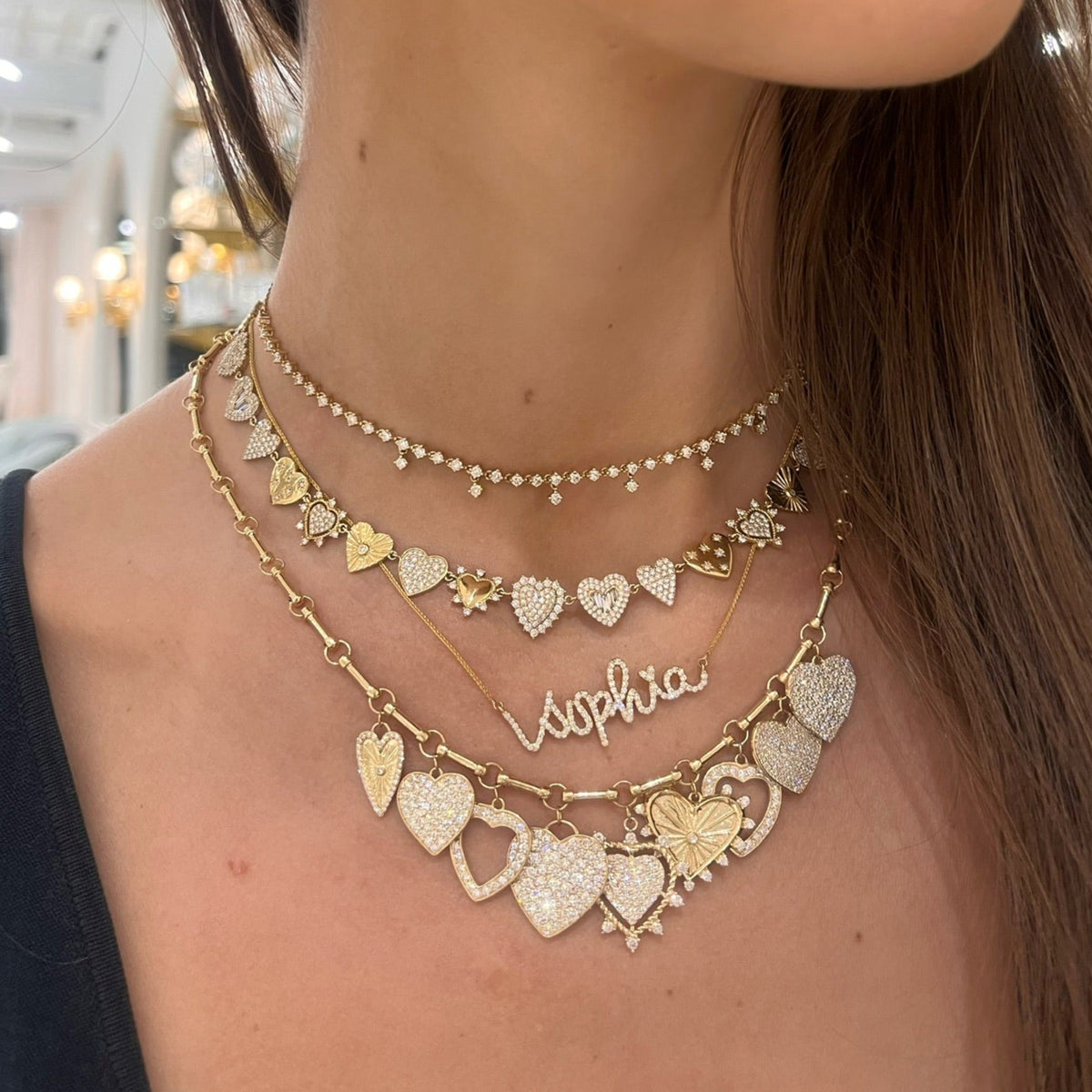 Tinx Dangle DiamondMiss Matthews, diamond name necklace, Soleil Diamond Heart Charm Necklace 5.15 ctw, 